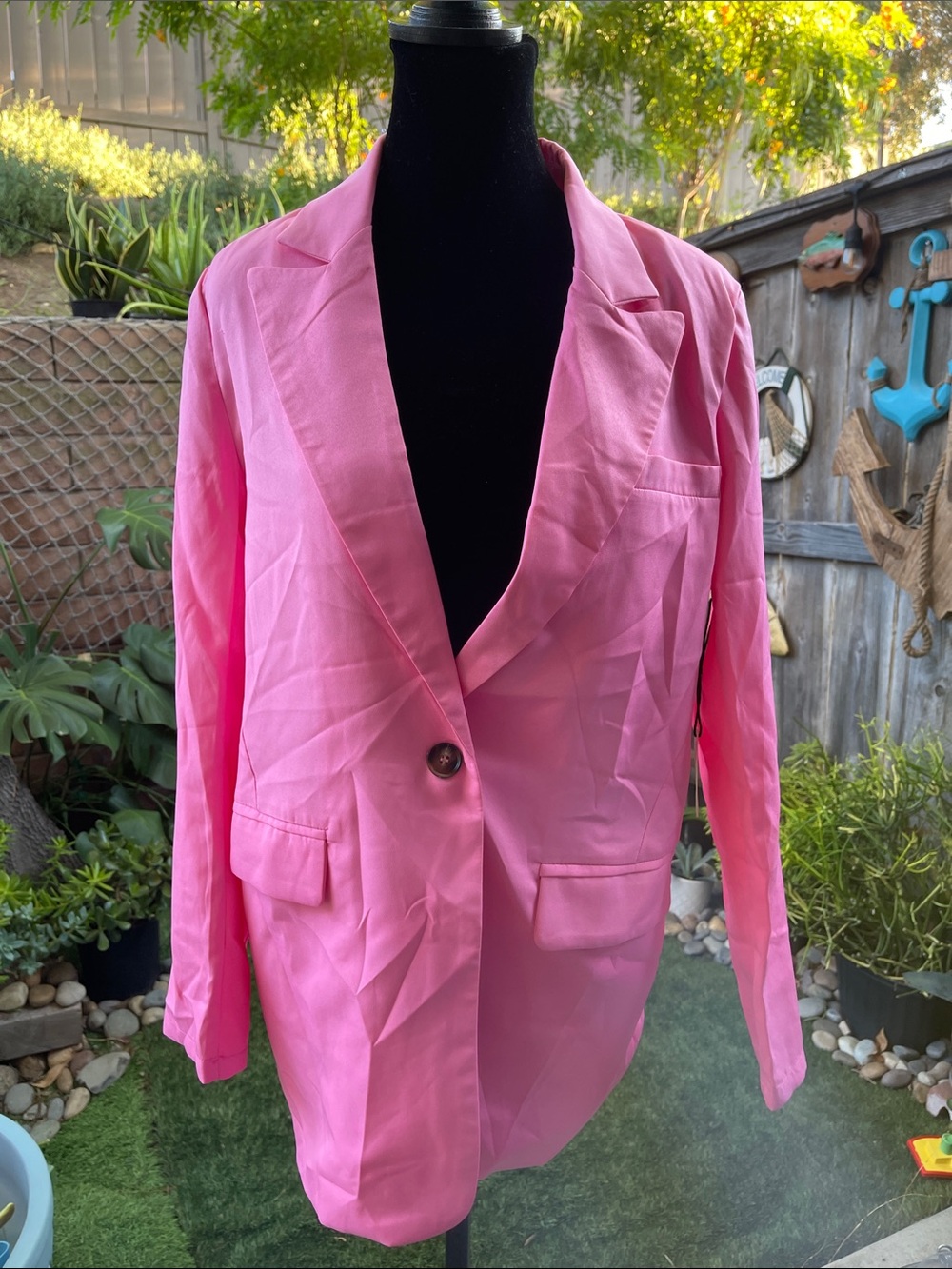 Pink Single-Button Women's Blazer Jacket